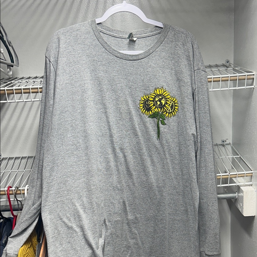 Pacifica Gray Long Sleeve Tee with Yellow Sunflower Chest Graphic